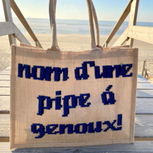 Cabas écru "nom d'une pipe à genoux" by Broc Into The Moon