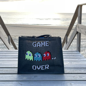 CABAS DE PLAGE GRIS EN TOILE DE JUTE LAMINEE BY BROC INTO THE MOON
