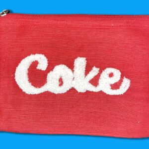 Petite pochette rouge toile de jute et coton, broderie punch needle coke fil DMC blanc