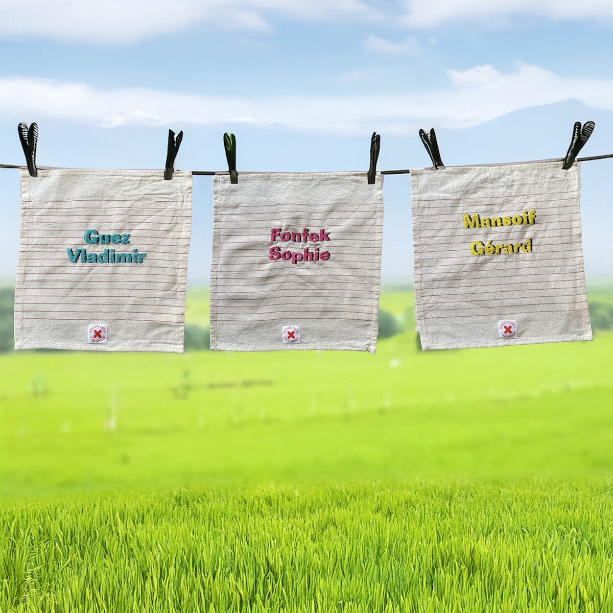 SERVIETTES MONSIEUR ET MADAME BRODEES MACHINE EN COTON