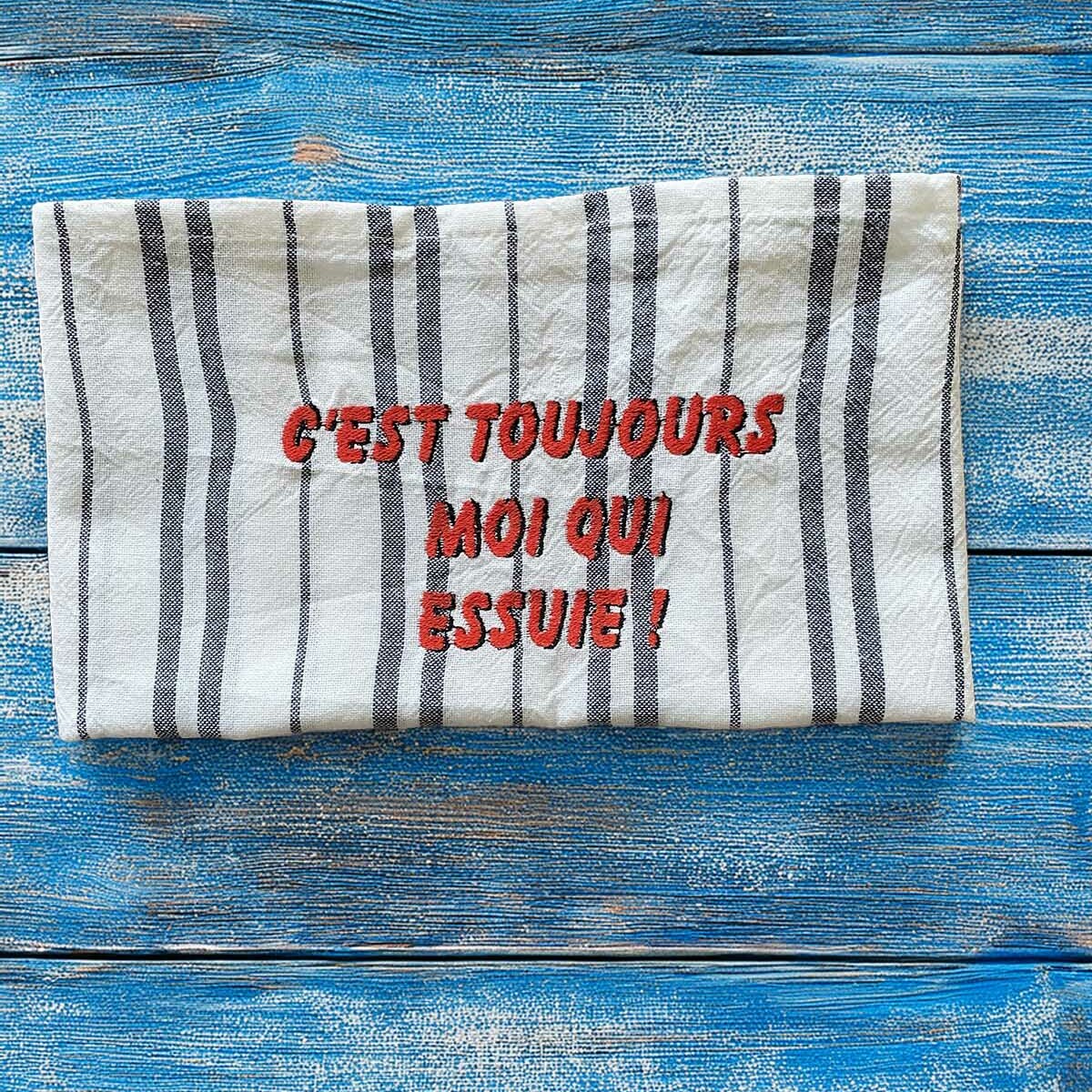 torchon de cuisine drôle, broderie 