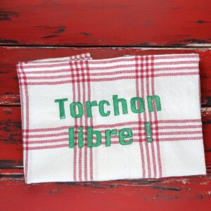TORCHON DE CUISINE 100 % COTON QUADRILLAGE ROUGE BRODERIE MACHINE TORCHON LIBRE