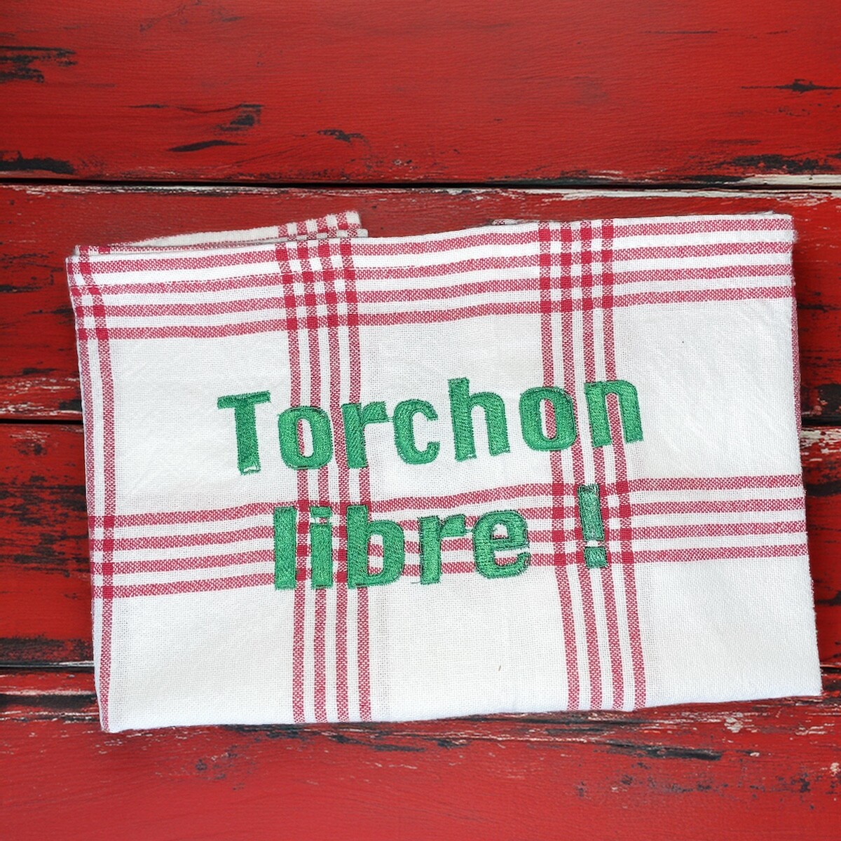 TORCHON DE CUISINE 100 % COTON QUADRILLAGE ROUGE BRODERIE MACHINE TORCHON LIBRE