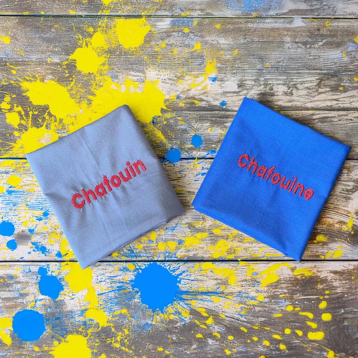 MOUCHOIR EN COTON, 40X40CM, BRODERIE CHAFOUIN BY BRODE INTO THE MOON