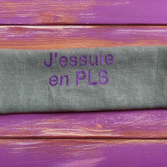 TORCHON EN LIN LAVE KAKI, BRODERIE 